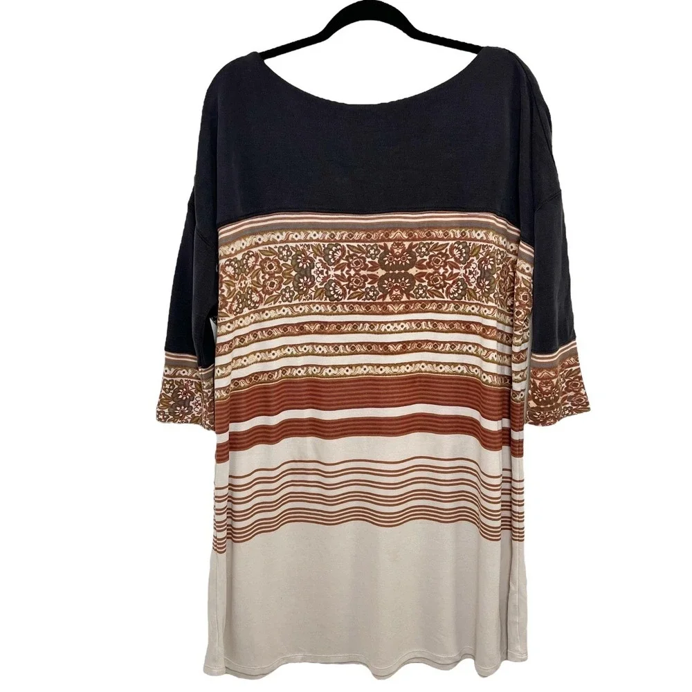 Free People Womens Tunic Dress Boho Bohemian Stripes Print‎ Block Size Medium